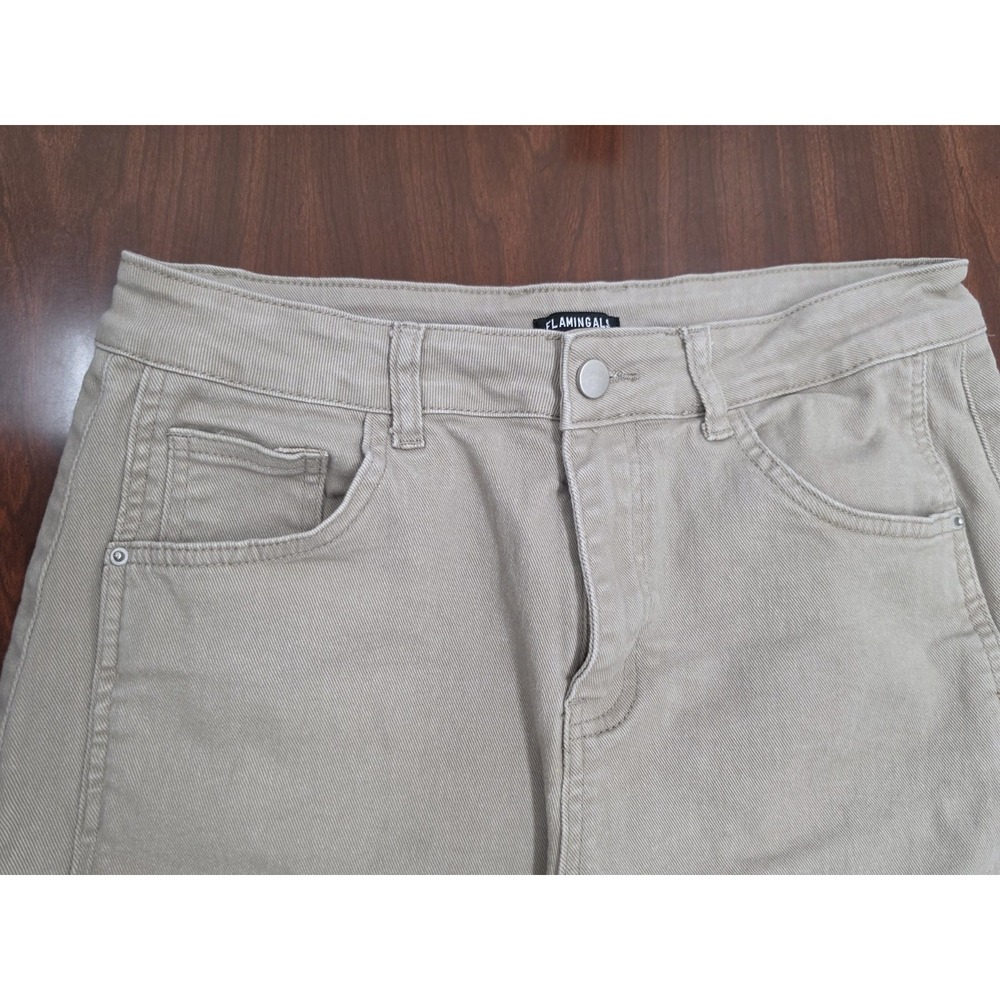 Flamingals Womens Tan Barrel Leg Wide Leg Faded Wash Cotton Stretch Large - Picture 3 of 9